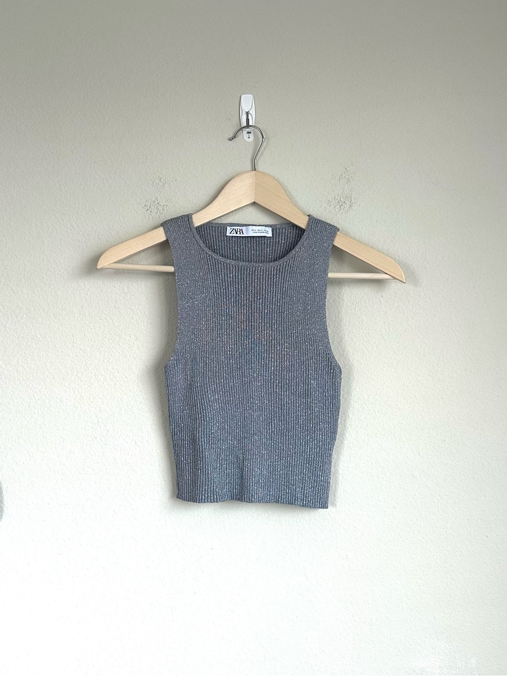 Zara Shimmer Rib Knit Crop Tank